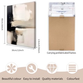 Qiukoo Set of 3 Modern Canvas Wall Art Framed Abstract Prints Waterproof Fabric with Hooks Wall Decoration Artwork Prints for Living Room Bedroom Pictures 12x16 Inch