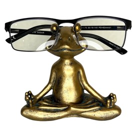 Top Brass Yoga Frog Eyeglass Holder – Whimsical Reading Glasses Sunglass Stand – Funny Desk Nightstand Keeper Rack Display – Meditating Zen Lotus Pose Figurine