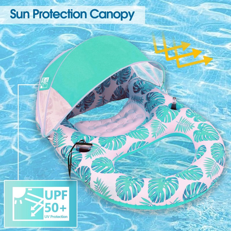 COOLCOOLDEE Pool Lounge Float with Canopy UPF50+,Extra Large Pool Floats
