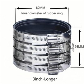 Flexible pipe Coupling with Stainless Steel Clamps.Pipe Connector for PVC and Metal Pipes (3inch-Longer)