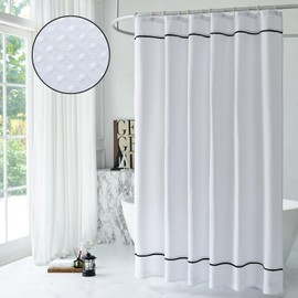 youngseahome White Shower Curtain with Black Border, Modern Chic Waffle Fabric Shower Curtains for Bathroom and Hotel,72 x 72 Inches