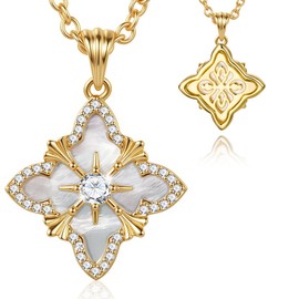 AGZBT Women Four Leaf Clover Gold Necklace, 14k Gold Plated Lucky Pendant Necklace. Long Gold Necklace, Adjustable Chain 18-20 Inches. Exquisite Clover Jewelry, Vintage Jewelry for Women, White