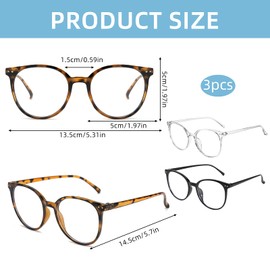 3 Pack Blaues Licht Blockieren Brillen, Runde Rahmen Anti Blaues Lesebrille für Damen und Herren, Leichtes Gewicht Klare Blaulichtfilter Brille, Computer Brille, Anti Blendung