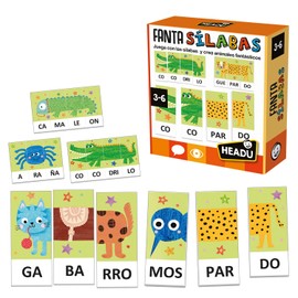 Headu ES24636 Animals FANTASILABAS. Montessori Method of Reading and Writing for Boys and Girls Ages 4 to 7 Years, Multi-Colour