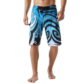 unitop Traje de baño para hombre, ropa de playa, secado rápido, estampado hawaiano, Azul / Patchwork, 28