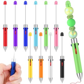 ReliThick 10 Pcs 4 In1 Plastic Beadable Pens Bulk Retractable Bead Pens Multicolor Pen Assorted Inks 4 Color Ballpoint Pen for DIY Graduation Gift Office Students Teacher Supplies, 10 Colors