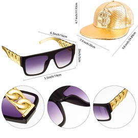 YAROMO 80s 90s Rapper Accessories Outfit for Men, Hip Hop Hat Old School Rapper Sunglasses Faux Gold Rope Chain Bracelet Dollar Sign Chain Ring Dress Up Party Decorations
