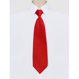 Allegra K One-Touch Necktie, 3.1 inches (8 cm), Solid Color, Zipper, Adjustable, Business, Graduation, Uniform, Men's, red