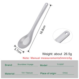 iBasingo Ti1029T Titanium Spoon with Long Handle 16.8 cm Outdoor Camping Utensil Ultralight Soup Rice Spoon Portable Cutlery Backpacking Hiking Cutlery