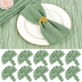 100 Packs Gauze Cheesecloth Napkins 17 x 17 Inch Dinner Napkin with Wrinkled Soft Cotton Cloth Napkin Rustic Decorative Napkins for Weddings Party Baby Shower Home (Sage Green)