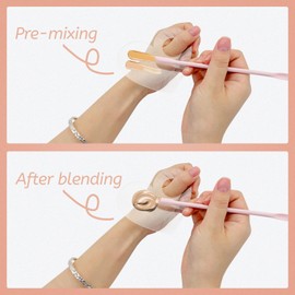 LuckyOpt Makeup Mixing Palette Spatula Set, 2PCS Mini Acrylic Makeup Palette & 2PCS Silicone Skincare Spatula, Cream Foundation Palette for Mixing and Save Cosmetics (Pink,Square+Heart)