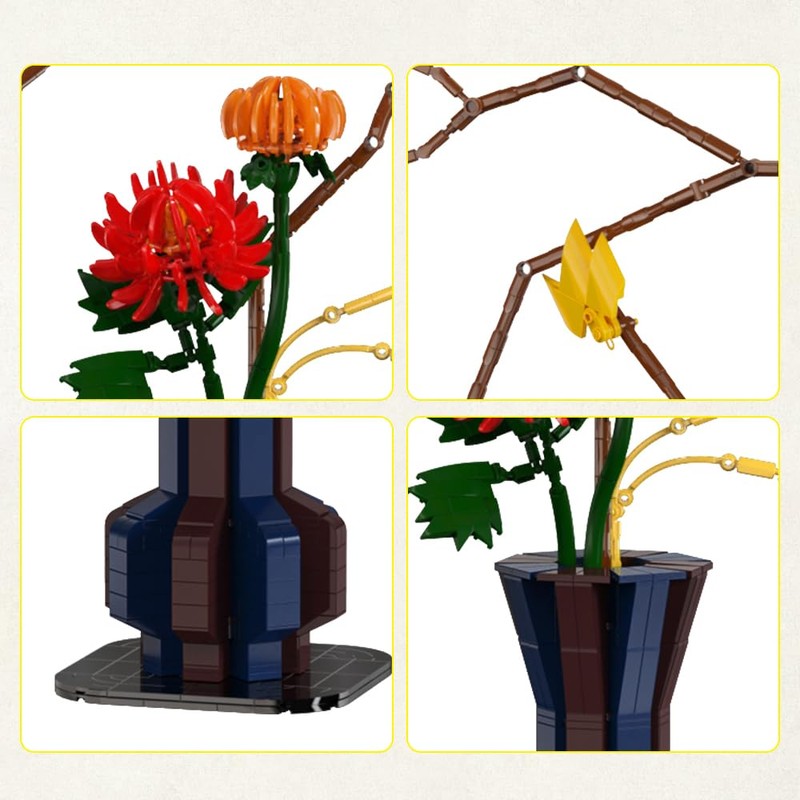 CaDA C59025W Botanical Flower Building Blocks,795 PCS Autumn Flower Building