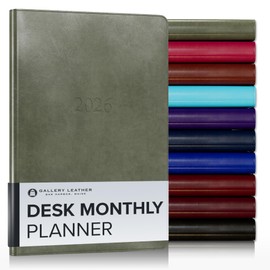 Gallery Leather Desk Monthly Planner 2026, Elegantly Bound Calendar Planner and Notebook with Stylish Gold-Gilded Page Edges, 18 Months - Acadia Cactus - 8 x 5.5 ”