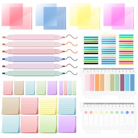 Focxoio 3200 Sticky Notes + 6 Pastel Highlighters, Note Set with Post-it, Transparent Notes, Line Notes, Sticky Notes Set - Office & School Supplies for Organisation & Creativity