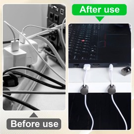 HINZIC 3Pcs Cable Anchors for Desk, Adjustable Phone Charger Organizer, Black Metal Cord Holder Clips, Adhesive Wire Management for Nightstand Office Home Desktop Wall