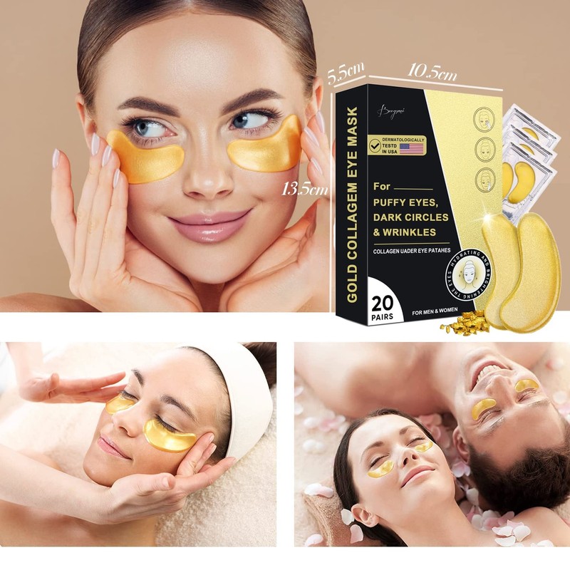 Parches para Ojos 24k Oro- 20 Pares Mascarillas de Colageno