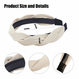 SHEHARUHI 3 Pieces Braided Headband for Women Girls Wide Hairband Fashion Non Slip Hairhoop Weaving Shape Accessories Solid Colors Fashion Black White Hairbands Hair Accessories