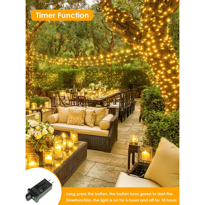 66Ft 200 LED Fairy Lights Plug in, Waterproof String Lights