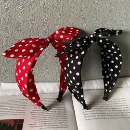 Polka Dot Ribbon Women's Wide Fabric Point Headband Hairband 2P Dark Pink