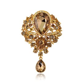 Teardrop Brooch Pin Rhinestone Flower Brooches for Women Created Crystal Brooch Shiny Vintage Gold Plated Pendant Jewellery DIY Accessory for Dress Suit