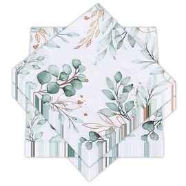 Zasjon Pack of 60 Napkins Eucalyptus Green Napkins Wedding Vintage Napkins Christening Eucalyptus Decorative Napkins Birthday Green Napkins for Baby Shower, Party Table Decorations, Christening