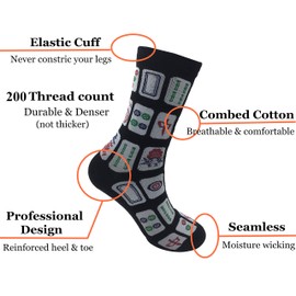 Elufly Creative Mah Jong Print Novelty Cotton Crew Socks Pack of 3 for Men Women (Mahjong print-Black 3pcs)
