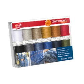Gütermann Creativ Sewing Thread Set with 12 Spools Professional Denim Thread 100 m in Typical Denim Quilted Colours