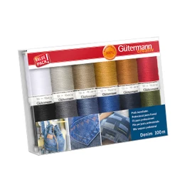 Gütermann Creativ Sewing Thread Set with 12 Spools Professional Denim Thread 100 m in Typical Denim Quilted Colours