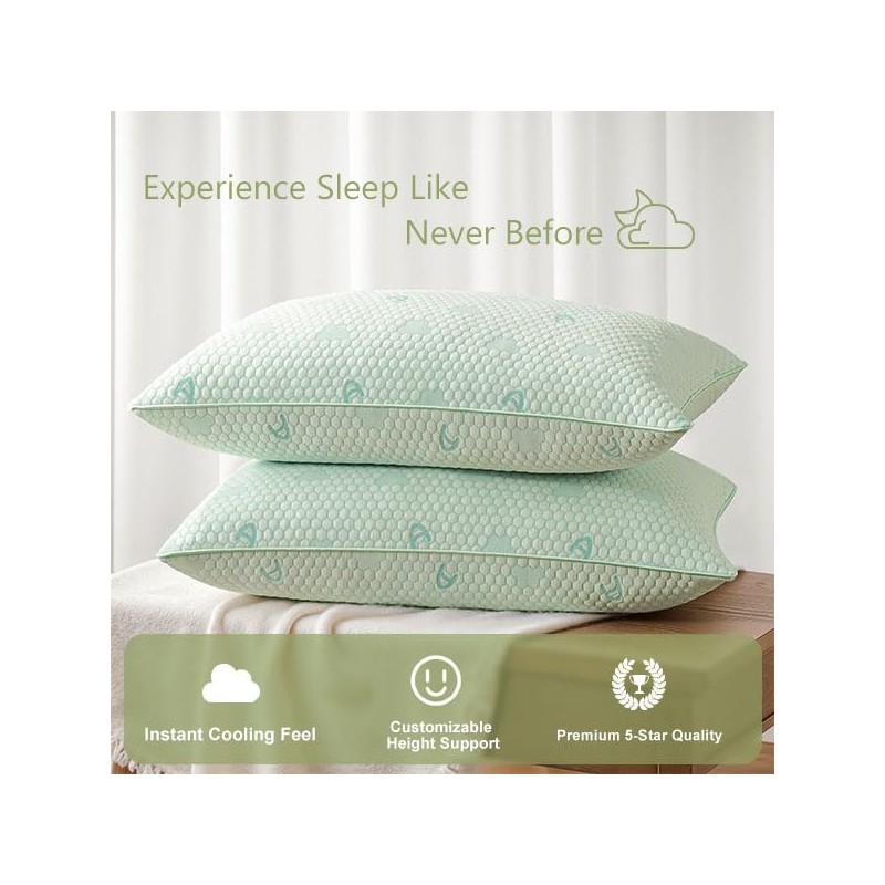 ACCURATEX Cooling Memory Foam Pillows for Sleeping Queen Size Set