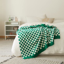 YIRUIO 100% Pure Cotton Throw Blanket Checkered Lightweight Ultra-Thin Knit Weave for Living Room Bedroom Kitchen Bed Couch Sofa Farmhouse (Sage Green, 51" L x 63" W)