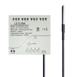 Zigbee 4 Channel Temperature Monitor Controller, DC7-32V or AC 85-250V or USB 5V Tuya app Remote Dry Contact Smart Relay Switch with DS18B20 Sensor Probe (AC 85-250V)