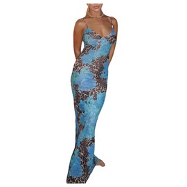 Milumia Women's Floral Leopard Maxi Cami Dress Elegant V Neck Spaghetti Strap Long Dresses Multicolor Medium
