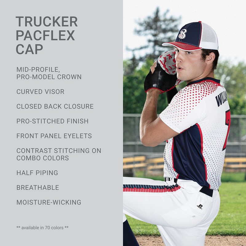 Pacific Headwear Standard Trucker Pacflex Cap, Silver/Navy Small