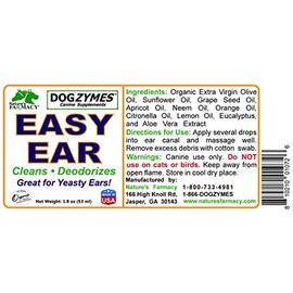 Dogzymes Nature's Farmacy Easy Ear - All Natural Dog Ear Cleaner (1.8 Ounce) Excellent for Cleaning and deodorizing The Ear. Does not Dry or Irritate The Ear. Really Brings The “gunk” Out of The Ear.