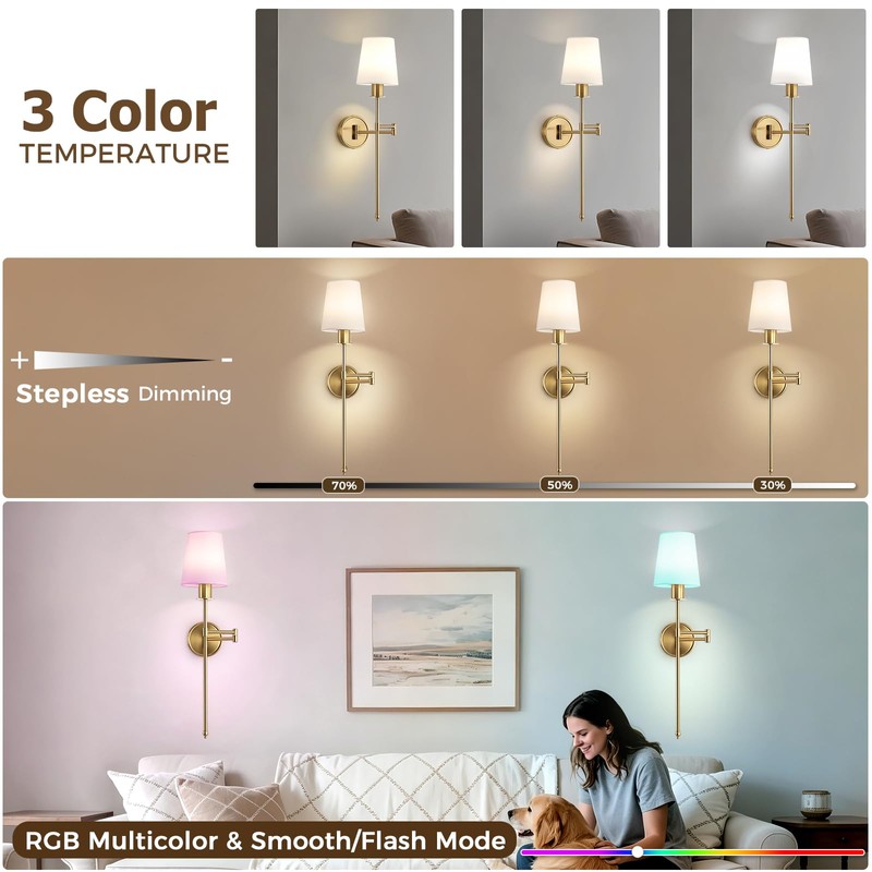 Bicrink Battery Operated Wall Sconces Set of 2, Wireless Rechargeable