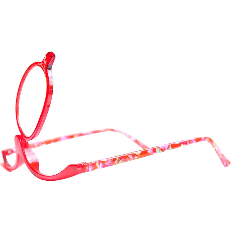 Mini Brille Make-Up Glasses with Flip Lens (Red), Fashionable Magnifying