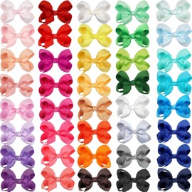 CÉLLOT 40 Pieces 3 Inch Hair Bows for Girls Clips Grosgrain Ribbon Boutique Hair Bow Alligator Clips For Girls Teens Toddlers Kids