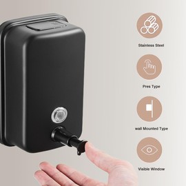 NSCMQSL Commercial Soap Dispenser Wall Mount Stainless Steel Soap Dispenser 500ml/17oz for Bathroom Rust-Proof Lining Liquid Hand Sanitizer Dispenser for Hotels Restaurants Bathroom and Home(Black)