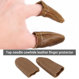 eMagTech 10Pcs Brown Needle Felting Leather Finger Protector Needle Felting Knitting Finger Thimble Guards Tools for Hand Craft Sewing Needlework Handmaking