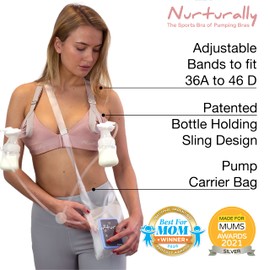 Chrome Cherry Truly Hands Free Pumping Bra - Nurturally - Fits 36A to 46D, Comfortable, Adjustable, Works with Lansinoh, Spectra, Evenflo - Pink and Silver