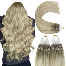 YoungSee Micro Tip Extensions Human Hair Blonde Micro Hair Extensions Human Hair Balayage Ash Blonde Ombre Platinum Blonde Hair Extensions Micro Loop 18 Inch 1g/s 50g Micro Ring Hair Extensions Blonde