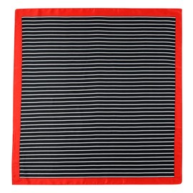 GERINLY Gentleman Stripe Neckerchief, Fashion Silk Bandana Line Print, Black Red Head Scarf Foulard