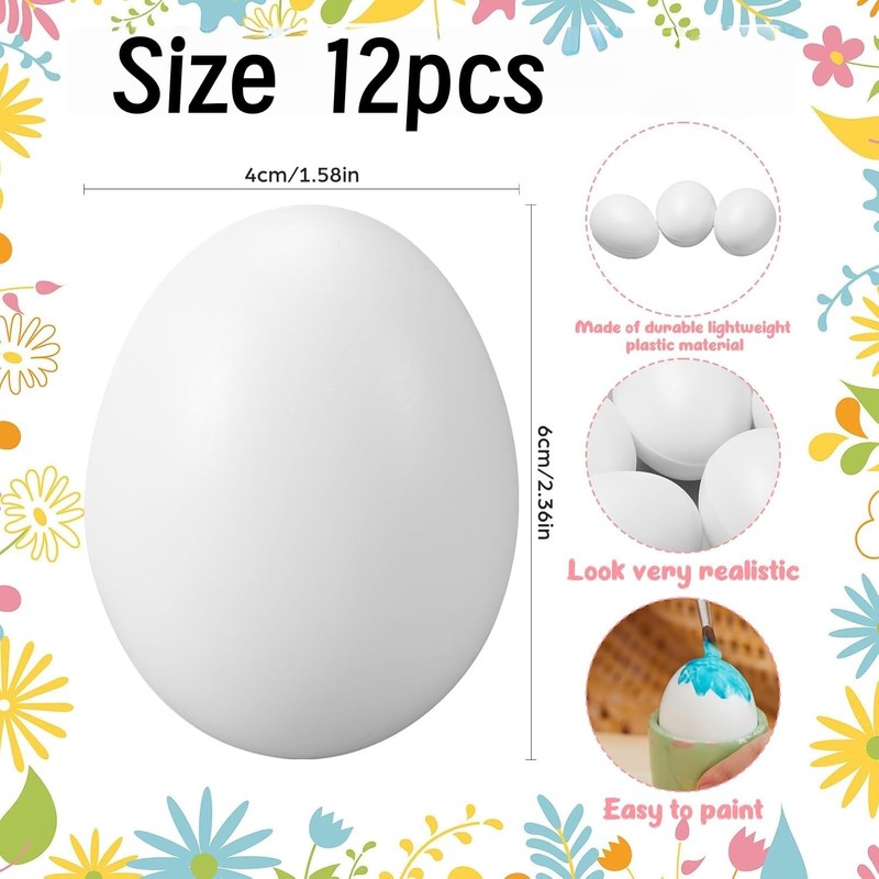 12 Pcs White Easter Egg Decorations, Hanging Tree Ornaments,Home Décor