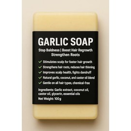 Garlic Soap – Hair Loss Treatment Benefits Stimulates Hair Regrowth Natural garlic extract boosts blood circulation to hair follicles, encouraging new growth. Strengthens Hair Roots
