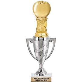 Crown Awards Apple Trophy, 10" Silver Cup Teachers Apple Trophies with Engraving Included, 1 Pack Prime