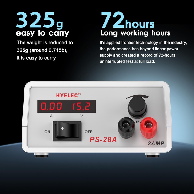HYELEC Adjustable DC Power Supply, Continuously Adjustable 1.5V-15V Max 2A,