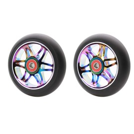 2Pcs Replacement 110 mm Pro Stunt Scooter Wheel with ABEC 9 Bearings Fit for MGP/Razor/Lucky Pro Scooters(Star) (Rainbow)