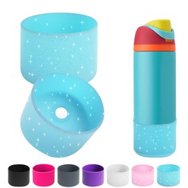 2PCS Silicone Water Bottle Boot for Owala 24oz 32oz 40oz,Anti-Slip Protective Sleeve Bottom Bumper Protector for FreeSip, Twist, and Flip Stainless Steel Water Bottles (Clear Glitter Blue, 24oz)