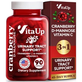 VitaUp D mannose with Cranberry and Vitamin C - USA Made D-mannose 1000mg Capsules - Cranberry Pills for Urinary Tract & Bladder, Immune Support - 90 Count