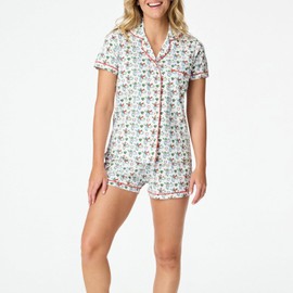 Qianderer Womens Cute Print Pajamas Shorts Two-piece Y2k Short Sleeve Sleepwear Loungewear 2 Piece Pjs Set (Ba Monkey Green, S)